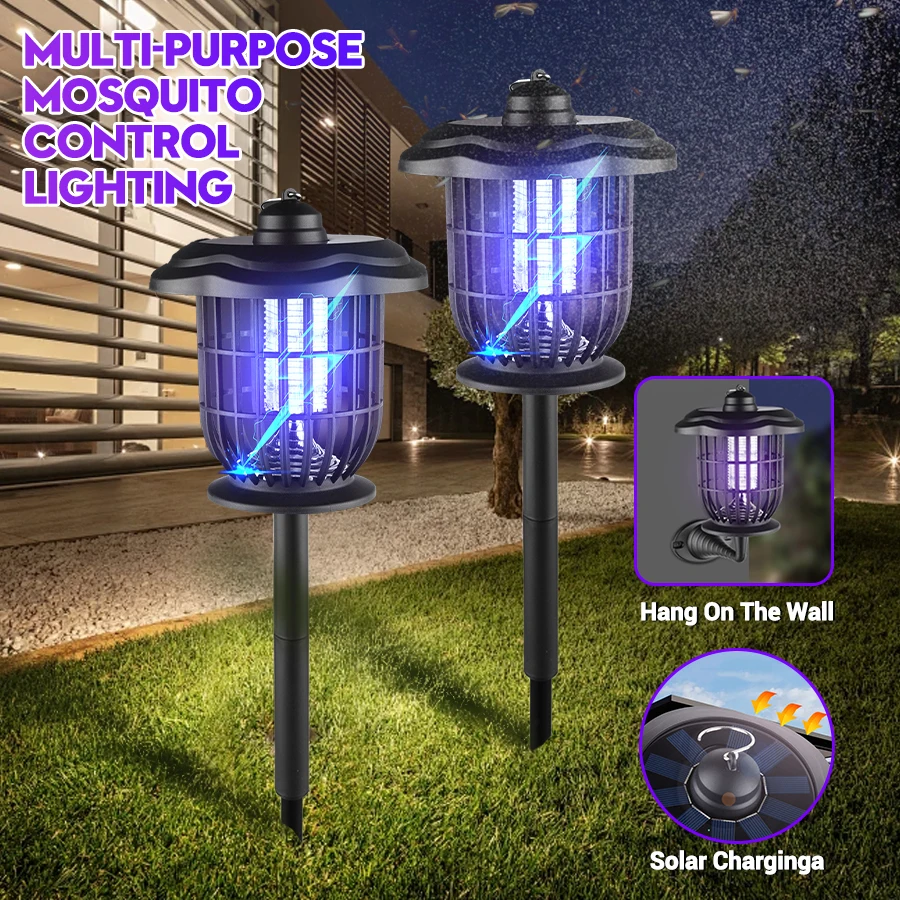 Outdoor Camping Bug Zapper - 2-in-1 1200mAh LED Solar Light Bug
