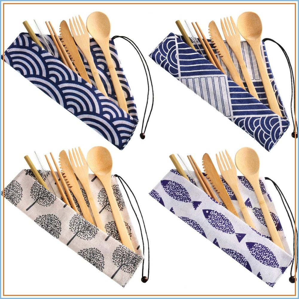 Camp Utensil Set - Boao 4 Sets Bamboo Utensils: Reusable