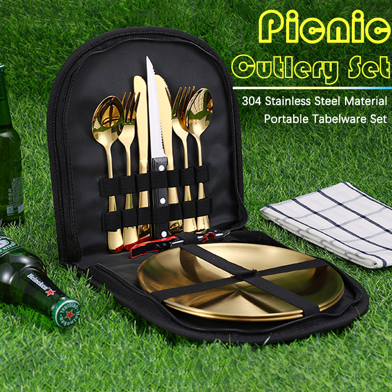 Camp Utensil Set - 10Pcs Camping Tableware Set 304 Stainless
