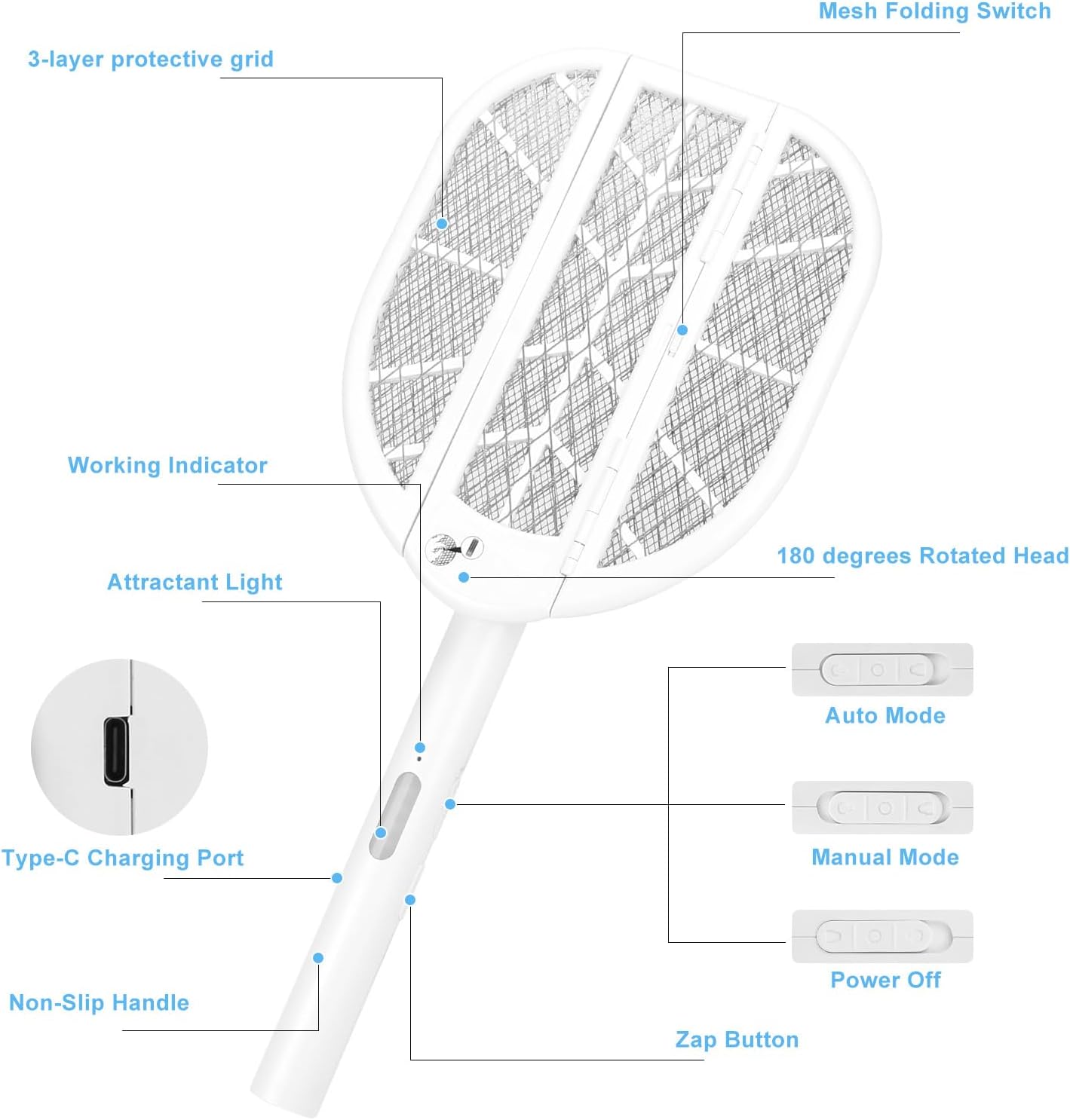Foldable Bug Zapper Racket wit - Outdoor Camping Bug Zapper 리뷰 및 가격
